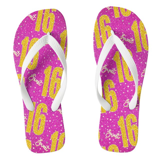 Sweet 16 Geburtstag | Sterne Rosa Glitzer Flip Flops (Fußbett)