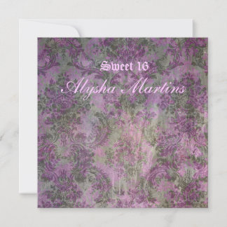 Sweet 16 Geburtstag Vintag Floral Damask Lila Einladung