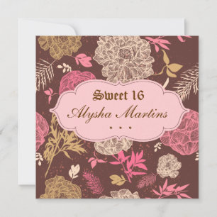 Sweet 16 Geburtstag Vintag Floral Pink Brown Einladung