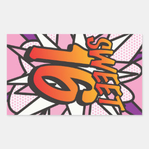 SWEET 16 Geburtstags-Spaß Retro-Comicbook Rechteckiger Aufkleber