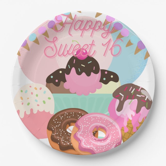 Sweet 16 Geburtstagsgeschirr Pappteller (Vorderseite)