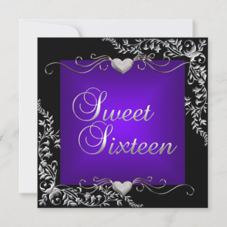 Sweet 16 Geburtstagsparty Black Bright Deep Lila Einladung