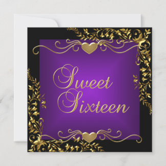 Sweet 16 Geburtstagsparty Black Gold Deep Lila Einladung
