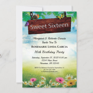 Sweet 16 Geburtstagsparty Blume Schmetterlinge Cus Einladung