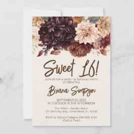 Sweet 16 Geburtstagsparty Brown Beige Elfenbeinblu Einladung