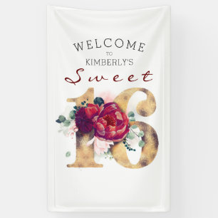 Sweet 16. Geburtstagsparty Burgundy Red Floral Banner