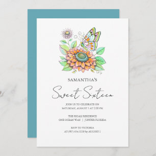 Sweet 16 Geburtstagsparty Butterfly Thema Einladung
