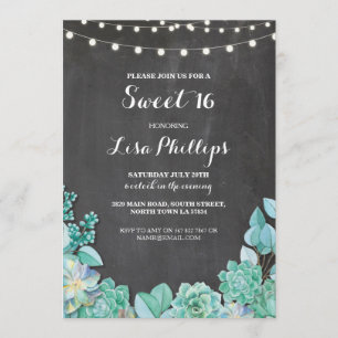 Sweet 16 Geburtstagsparty Chalk Succulents laden 1 Einladung