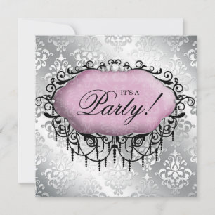 Sweet 16 Geburtstagsparty Cool Damask Pink Silver Einladung
