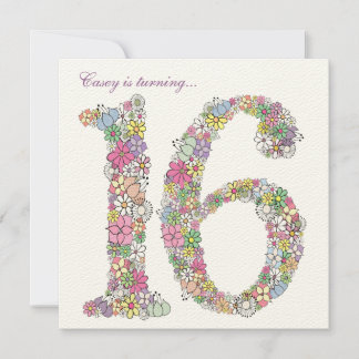 Sweet 16 Geburtstagsparty Frühlingsblühen Einladun Einladung