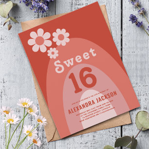 Sweet 16 Geburtstagsparty Groovy Orange Floral Einladungspostkarte
