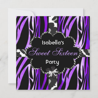 Sweet 16 Geburtstagsparty Lila Schwarz-weißes Zebr Einladung
