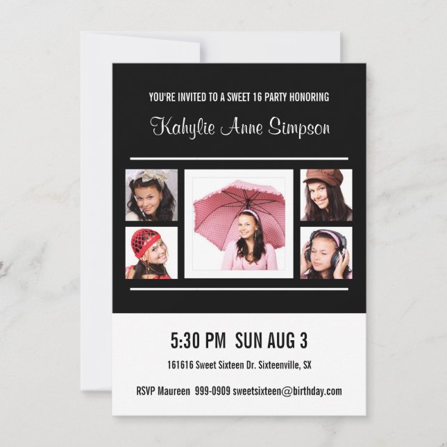 Sweet 16 Geburtstagsparty mit Fotos Einladung (Vorderseite)