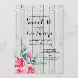 Sweet 16 Geburtstagsparty Pink Floral Wood Einladu Einladung