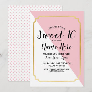 Sweet 16 Geburtstagsparty Pink Gold Elegante Punkt Einladung