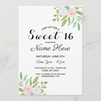 Sweet 16 Geburtstagsparty Pink White Blume Mint Einladung