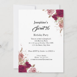 Sweet 16 Geburtstagsparty Rosa Rosen Einladung