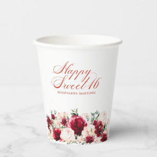 Sweet 16 Geburtstagsparty Rote Rose Pink Peony Cus Pappbecher