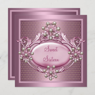 Sweet 16 Geburtstagsparty Satin Pink Pearl Jewel Einladung