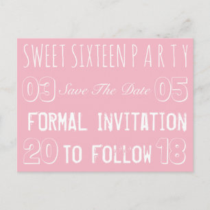 Sweet 16 Geburtstagsparty Save the Date Soft Pink Ankündigungspostkarte
