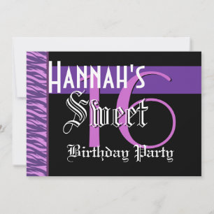 Sweet 16 Geburtstagsparty Zebra Hues von Lila Einladung