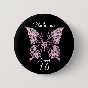 Sweet 16. Geburtstagsschmetterling Personalisiert Button
