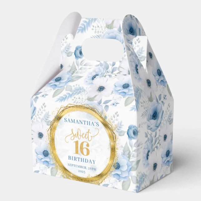 Sweet 16 Gevor Box Blue Pastel Floral Gold Sparkle Geschenkschachtel (Sweet 16 Favor Box Blue Pastel Floral Gold Sparkle)