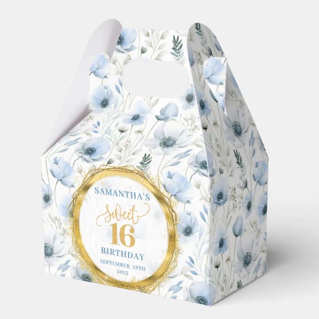 Sweet 16 Gevor Box Boho Dusty Blue Floral Glitzern Geschenkschachtel (Sweet 16 Favor Box Boho Dusty Blue Floral Sparkles)