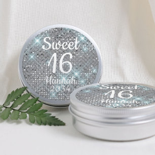 Sweet 16 Girl Birthday Favors Silver Tin Box Runder Aufkleber
