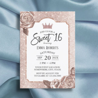 Sweet 16 Girly Blush Rose Gold Glitzer Blüte Einladung