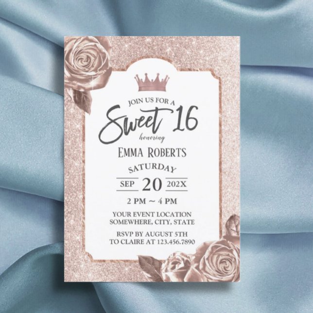 Sweet 16 Girly Blush Rose Gold Glitzer Blüte Einladung (Von Creator hochgeladen)