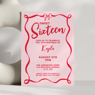Sweet 16 Girly Bow Coquette Sixteenth Birthday Einladung