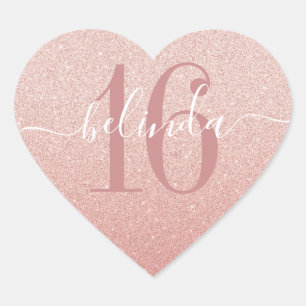 Sweet 16 Girly Rose Gold Blush Pink Monogramm Name Herz-Aufkleber