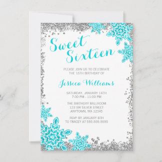 Sweet 16 Glam Winter Wonderland Silver Aqua Einladung