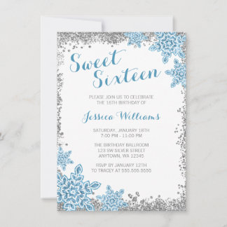 Sweet 16 Glam Winter Wonderland Silver Blue Einladung