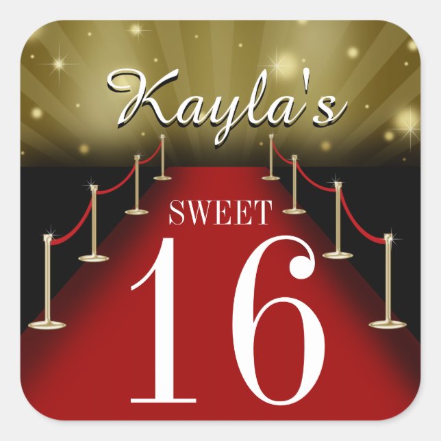 Sweet 16 Glamour Red Teppich Gastgeschenk Stickers (Vorderseite)
