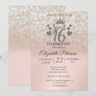 Sweet 16 Glitzer Bokeh Ombre, Glitzer Tiara Einladung