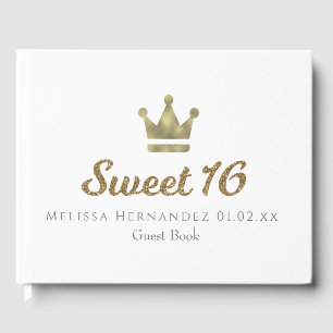 Sweet 16 Glitzer Gold Crown Princess Gästebuch
