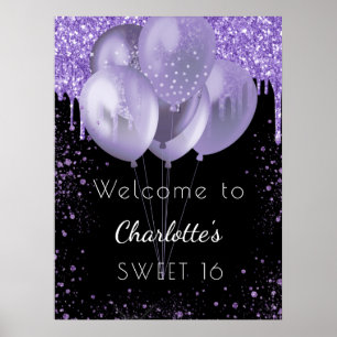 Sweet 16 Glitzer mit schwarzviolettem Saft willkom Poster