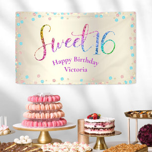 Sweet 16 Glitzer Rainbow Confetti Gold Geburtstag Banner