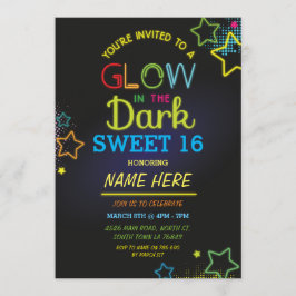 Sweet 16 Glow im dunklen Birthday Neon Party Einladung