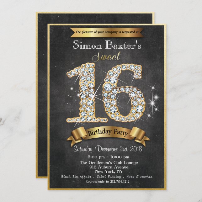 Sweet 16 Gold Diamond zum Geburtstag Einladung (Vorne/Hinten)