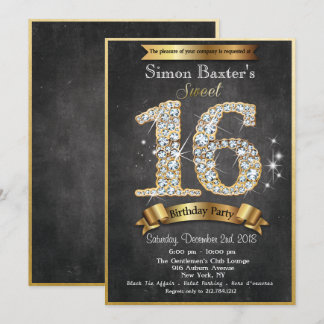 Sweet 16 Gold Diamond zum Geburtstag Einladung