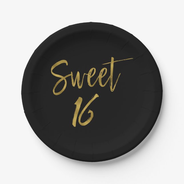 Sweet 16 Gold Foil Geburtstag Pappteller (Vorderseite)
