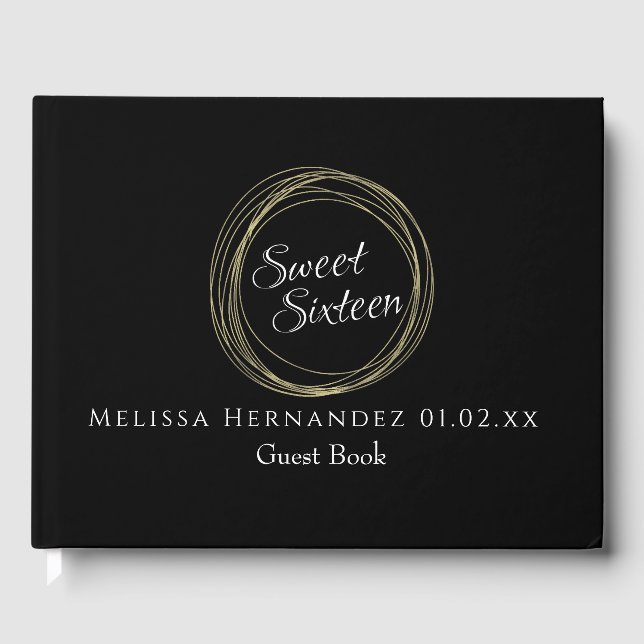 Sweet 16 Gold Foil Luxury Circular Birthday Party Gästebuch (Vorderseite)