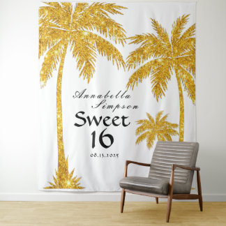 Sweet 16 Gold Glitzer Foto Booth Tapestry Wandteppich