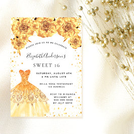 Sweet 16 Gold Glitzer Kleid blumenglamourös Einladung