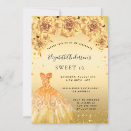 Sweet 16 Gold Glitzer Kleidung Rose Einladung