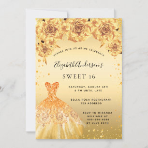 Sweet 16 Gold Glitzer Kleidung Rose Einladung