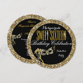 Sweet 16 Gold Glitzer Masquerade Geburtstag Einladung